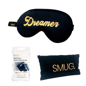 SMUG. Satin Sleep Mask, Black Earplugs & Bag - Dreamer Print